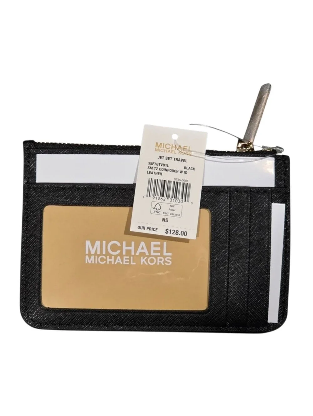 NWT - Michael Kors 'Jet Set' Noir Black Card Case With ID Panel / Coin Purse